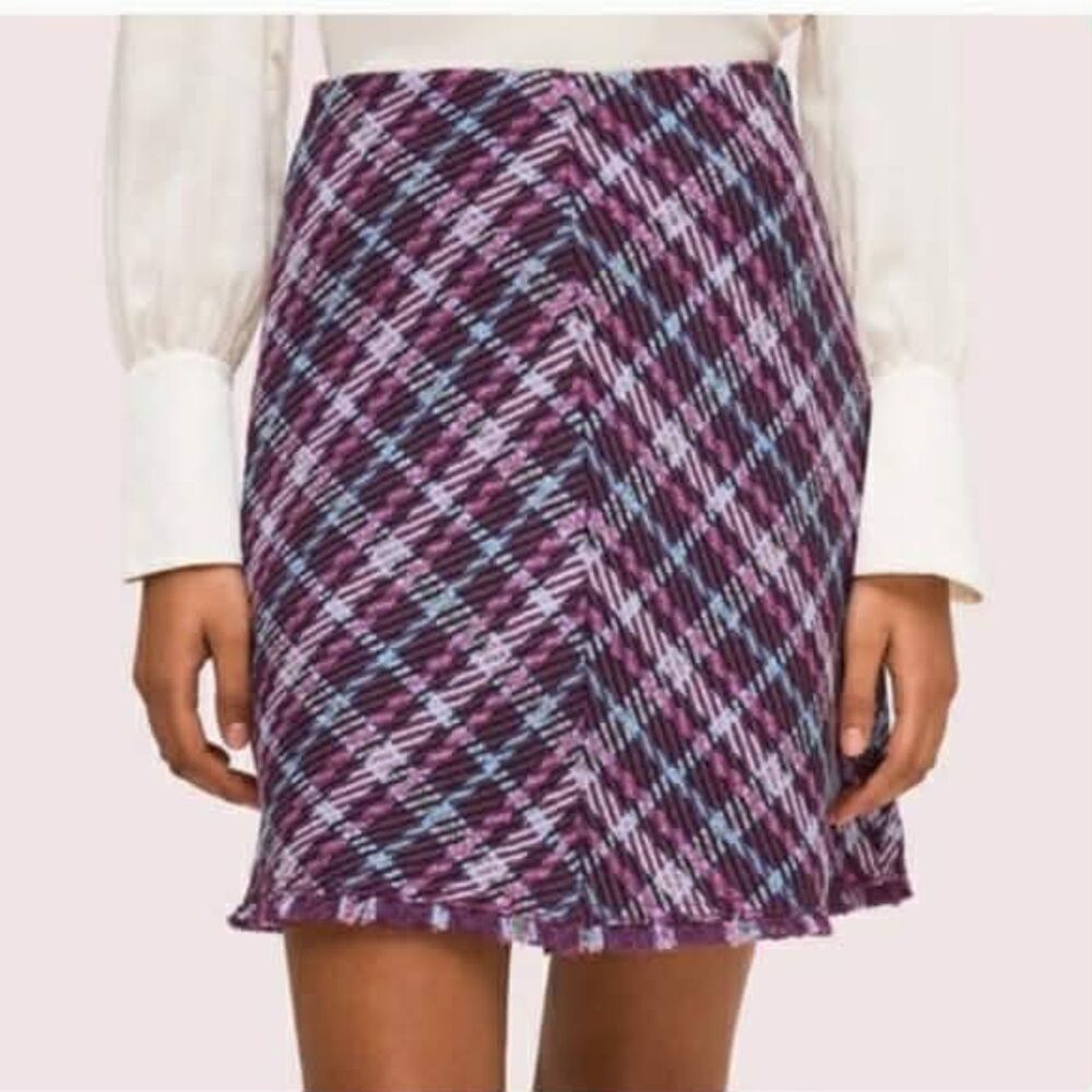 Kate Spade Purple Plaid Tweed Mini Skirt, size 6